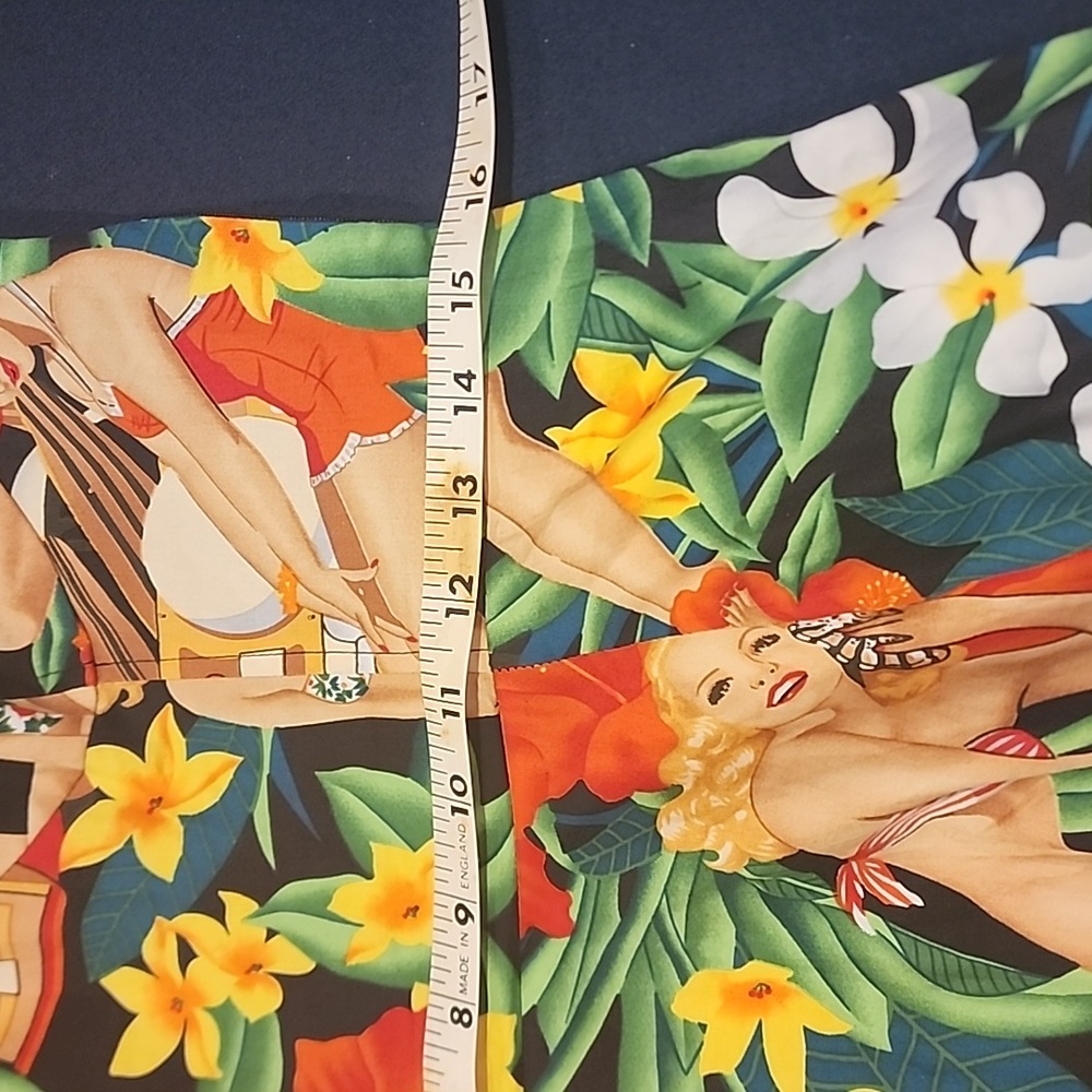 NWOT Belle Poque Summer Dress Bold Print Pin Up Girls Hibiscus Island Sz Med - Picture 9 of 12